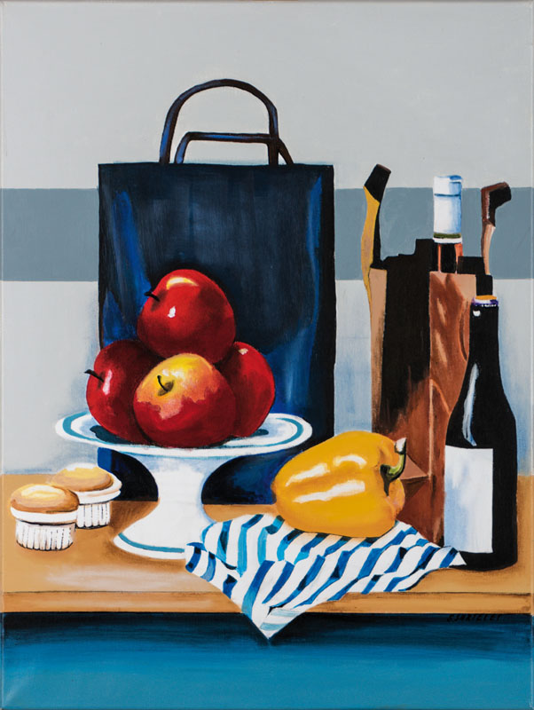 Silvia Sartelet, geb. 1947 Berlin, modernes Stillleben, Acryl/Lwd, signiert, ca. 80x60 cm