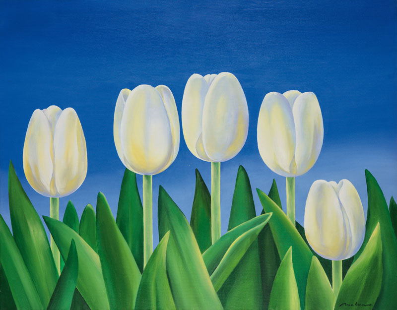 Edward Malinowski, geb. 1947 Polen, Kunstakademie Lodz, hier: weiße Tulpen, Acryl/Lwd, rechts unten signiert, ca. 110x140 cm