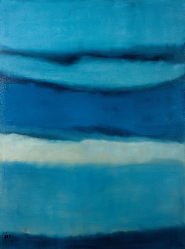 Gaston Galé, zeitgenössischer Belgischer Künstler, Abstrakte Komposition in Blautönen, Acryl/Lwd, links unten signiert, ca. 120x90 cm, Leiste