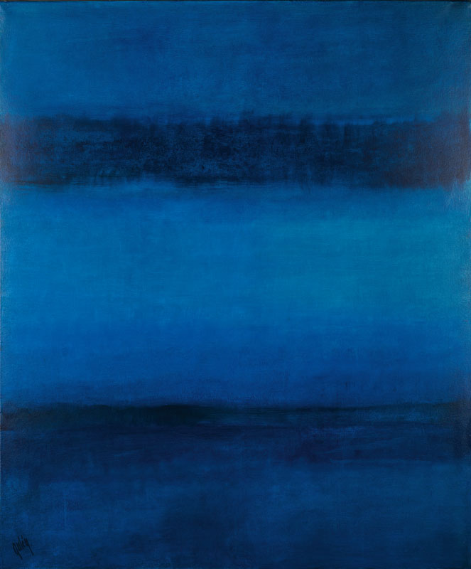 Gaston Galé, zeitgenössischer Belgischer Künstler, Abstrakte Komposition in Türkis- Blau, Acryl/Lwd, links unten signiert, ca. 120x100 cm, Leiste
