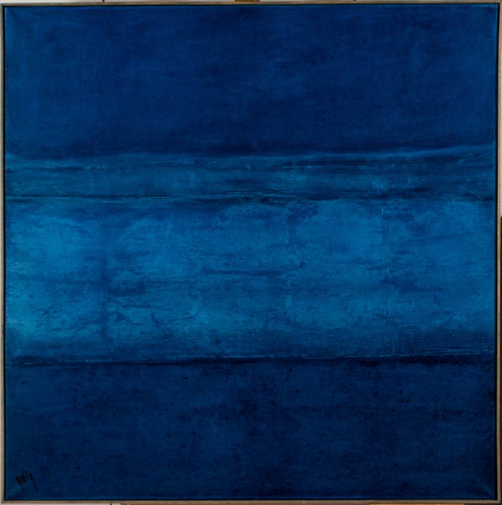 Gaston Galé, zeitgenössischer Belgischer Künstler, Abstrakte Komposition in Blautönen, Acryl/Lwd, links unten signiert, ca. 100x100 cm, Leiste
