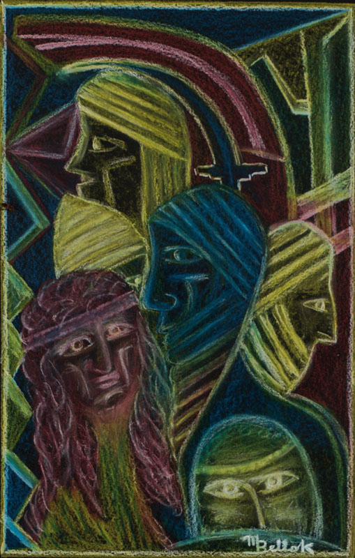 M. Bellok, zeitgenössischer Künstler, Abstrakte Komposition, Pastell/Karton, rechts unten signiert, Motiv ca. 55x35 cm, PP, unter Glas gerahmt