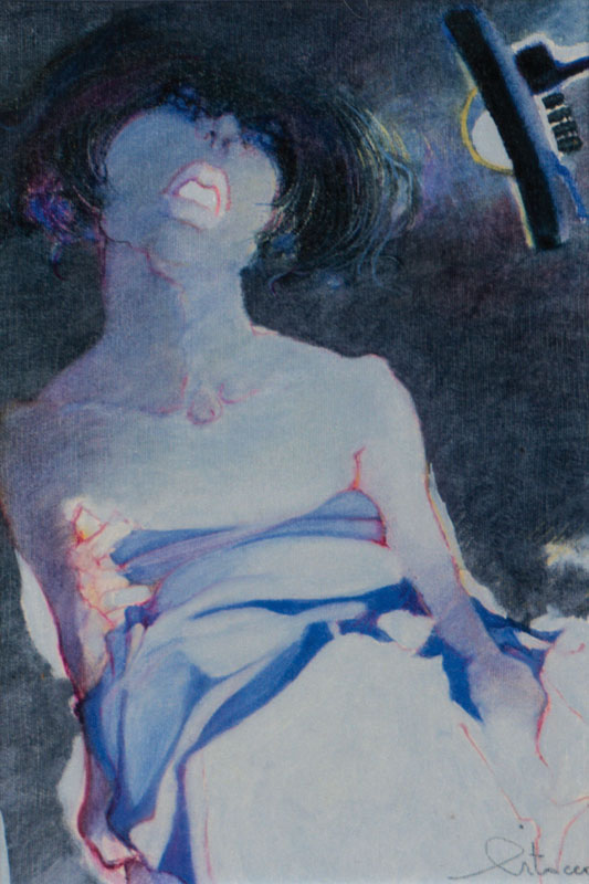 Mario Pitocco, Italienischer Künstler des 20. Jhd., Porträt einer Frau, Acryl/Leine, rechts unten signiert, verso beschriftet, ca. 35x25 cm, unter ...