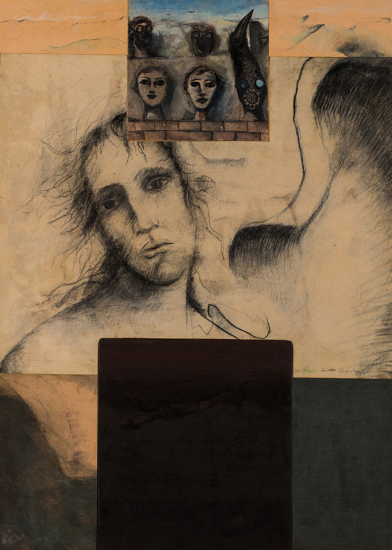 Gianni Cuacolo, Italienischer Künstler, Mischtechnik und Collage auf Holz, mittig signiert, verso betitelt Restauro, datiert und nochmals signiert, ...