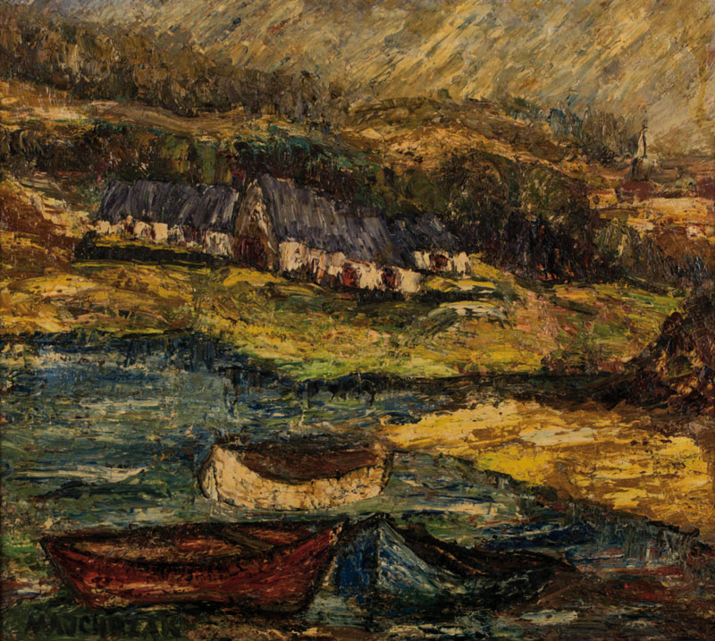 Andre Majchrzak, Heidelberger Maler, Gebirgsdorf am See, Öl/Lwd, pastoser Farbauftrag, links unten signiert, ca. 70x80 cm, Rahmen