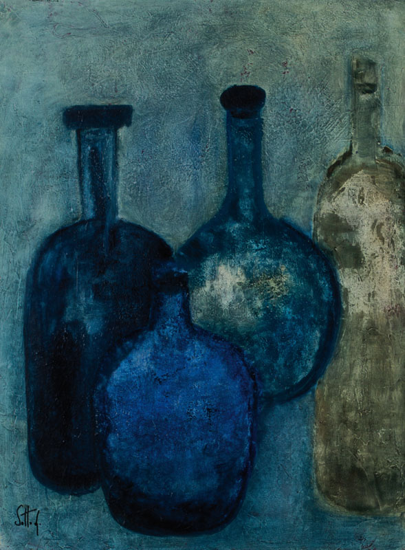 Lucien Sotto, zeitgenössischer Belgischer Künstler, Stillleben mit Flaschen, Öl/Lwd, links unten signiert, ca. 80x60 cm, Rahmen
