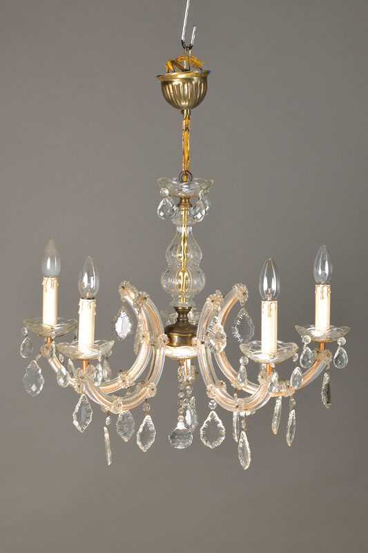 Detail a: Deckenlampe mit 2 Wandlampen, wohl Italien, 60/70er Jahre, Messingmontur mit Glasummantelung, Deckenlampe mit 5 Brennstellen, Glasbehang, ...