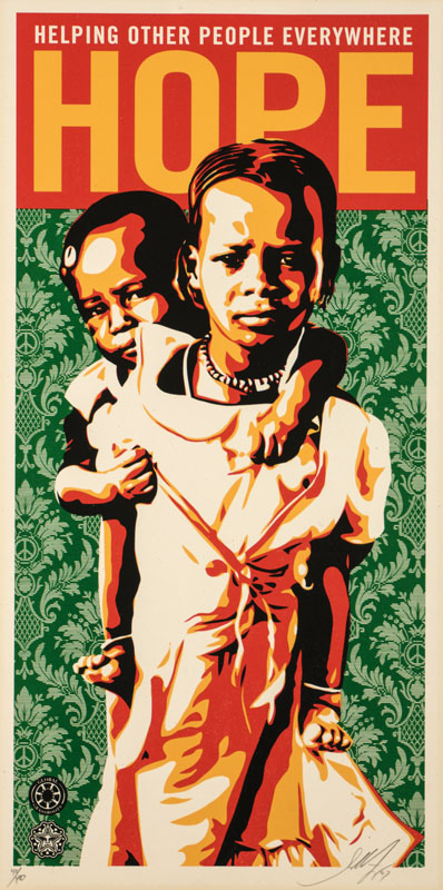 Shepard Fairey, geb. 1970, Konvolut aus zwei Farbsiebdrucken, Hope, signiert und nummeriert 40/400, ca. 61,5x30 cm, Make Art not War, unsigniert