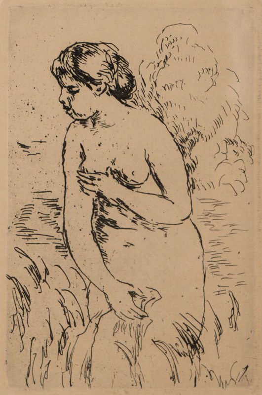 Auguste Renoir, 1841-1919, Baigneuse debout, Radierung, 1910, Plattengr. 16,8x11 cm, unter Glas gerahmt