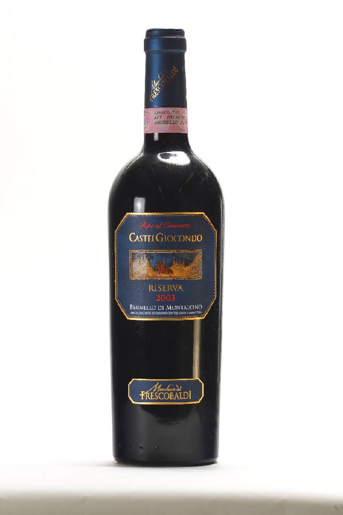 2 Flaschen 2003 Marchesi di Frescobaldi Ripe al Convento Castel Giocondo Riserva, Brunello di Montalcino, je ca. 75 cl, 14,5 % Vol., Füllstände: je ...