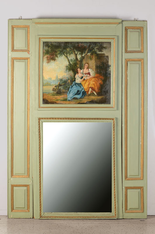 Trumeau, Frankreich, sp.18.Jh., 2 eingenutete S eitenlisenen, Eiche massiv, farblich gefaßt, Fassung aufgefrischt, Spiegelglas mit klassizistischer ...