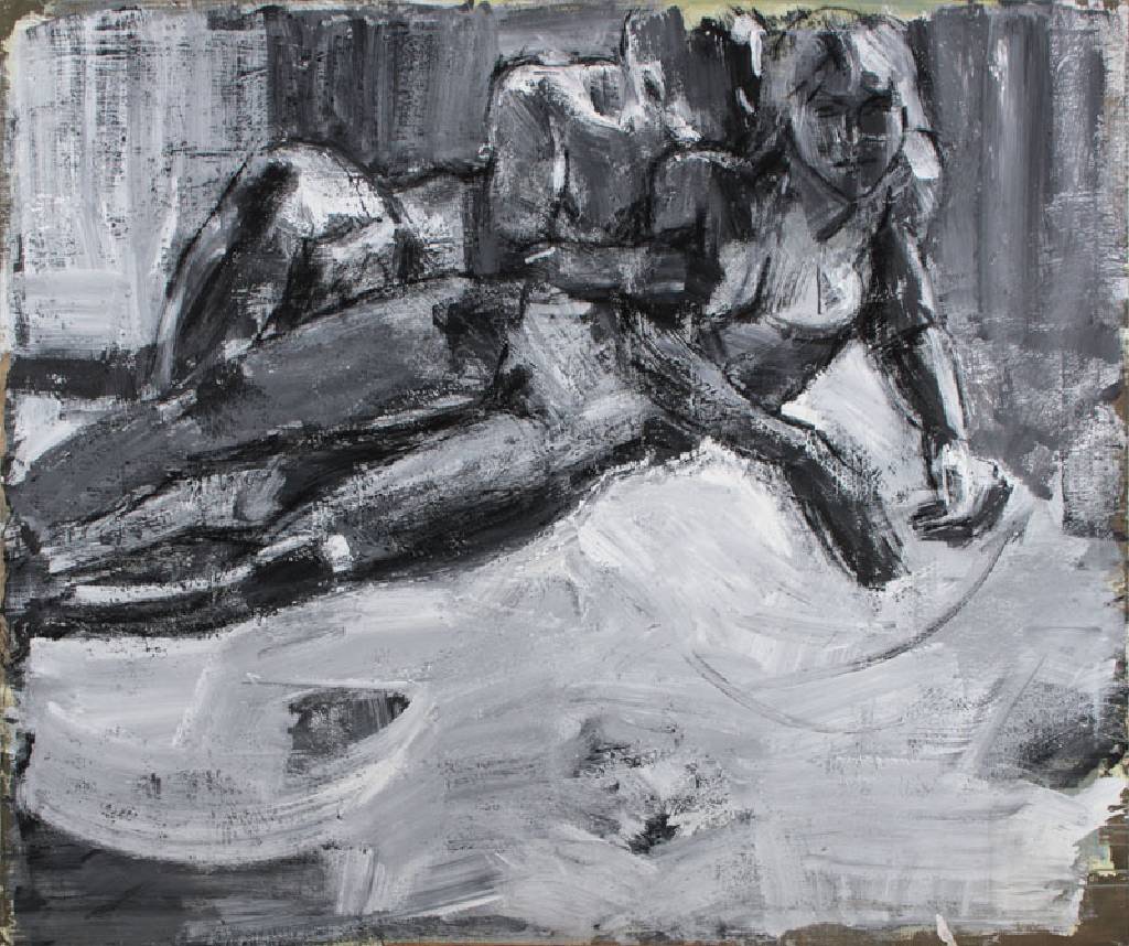 Heiko Pippig, geb.1951, Schüler von Markus Lüpertz, hier: Aktdarstellung, Acryl/Lwd, verso signiert und dat. 94, Widmung für Simone& Su, 130x155 cm