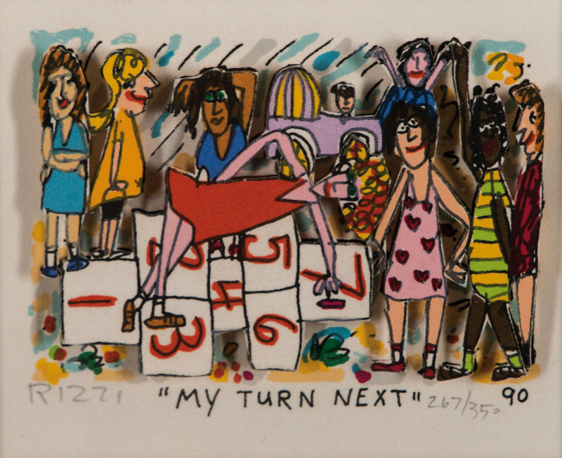 James RIZZI, 1950-2011, My Turn Next, 3D- Lithografie, num. 267/350, signiert und datiert 90, ca. 9,5x7,5 cm, unter Glas gerahmt, mit Zertifikat