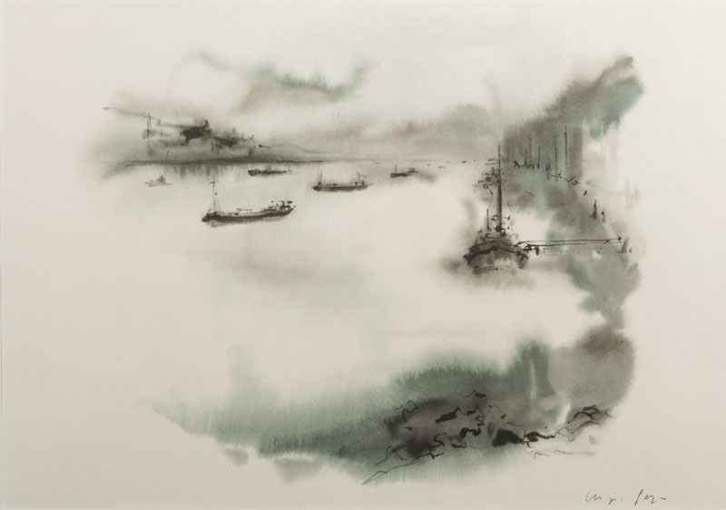 Klaus Meyer-Gasters, geb. 1925 Ludwigshafen, Abendstimmung am Rhein, Farblithografie auf Bütten, rechts unten signiert, Ausschnitt ca. 55x39 cm, PP, ...