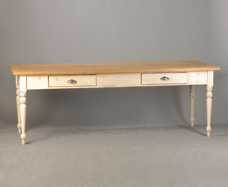 Großer Esstisch, Frankreich, um 1910-1920, 2-schübig, Altersspuren, ca. 77x220x80 cm