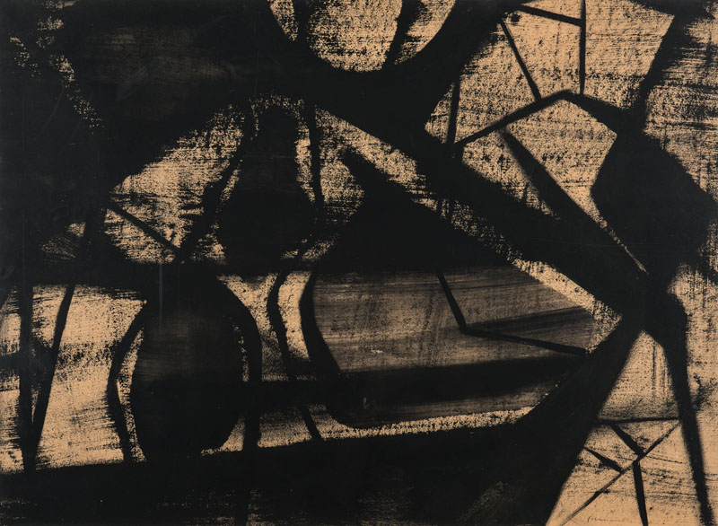 Peter Steinforth, 1923-1981, Ohne Titel, Aquarell/ Kohle/ Papier, sign, dat. 57, ca. 60x80 cm, unter Glas gerahmt