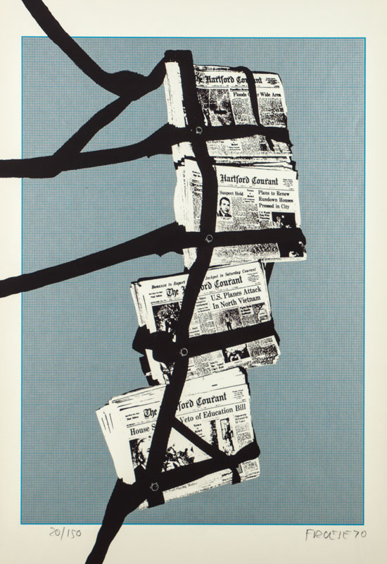 Hans Dietrich Froese,1937-2006, Chained News, Farbsiebdruck mit Silberfond, sign, dat 1970, num 20/150, ca. 58x41, unter Glas gerahmt