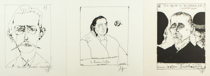Horst Janssen, 1929-1995, drei Lithografien,Bildnis Jens Peter Jacobsen, H.Laatzen und Berthold Brecht, je signiert, betitelt, datiert, unter Glas ...