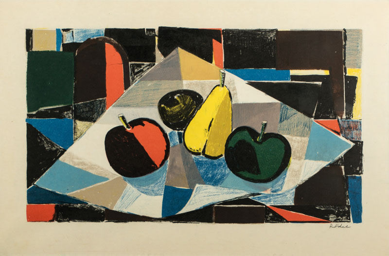 Karl Rödel, 1907-1982, Stillleben mit Früchten, Farblithografie, signiert re unten, 52x57 cm, unter Glas gerahmt