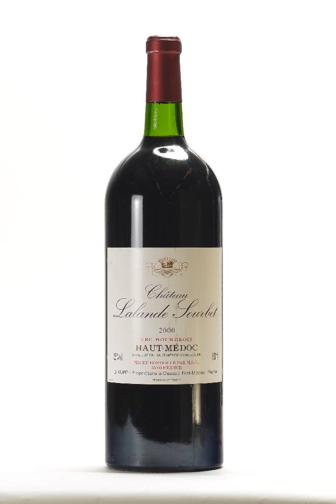 2 Magnumflaschen 2000 Chateau Lalande Sourbet , Cru Bourgeois, Haut-Medoc, je ca. 150 cl, 12,5 % Vol., unverkostet, in dieser Größe selten im ...