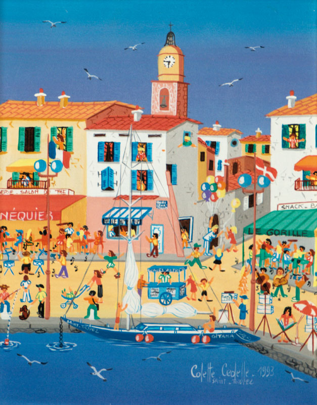 Colette Cedelle, Fete a Saint Tropez, Acryl/Lwd, sign, dat 1993, 27x22 cm, Rahmen