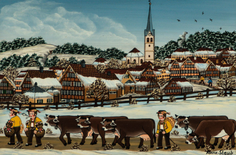 Anna Staub, geb. 1942, Teufen, Winterlandschaft, Öl/Holzplatte, re unten sign, betitelt, 19,5x25 cm, Rahmen