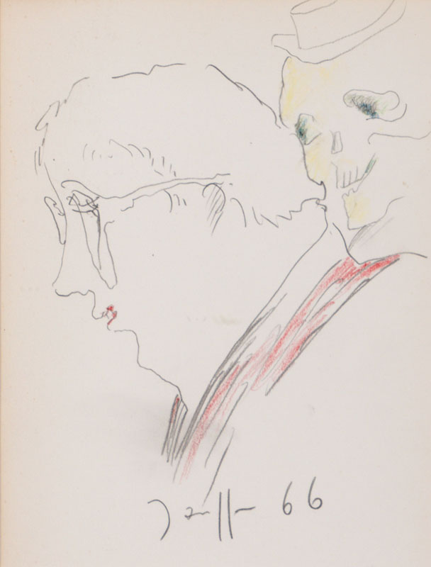Horst Janssen, 1929-1995, Porträt, Buntstiftzeichnung auf Papier, handsigniert, dat. 66, Blattmaß 20x15,5 cm, unter Glas gerahmt
