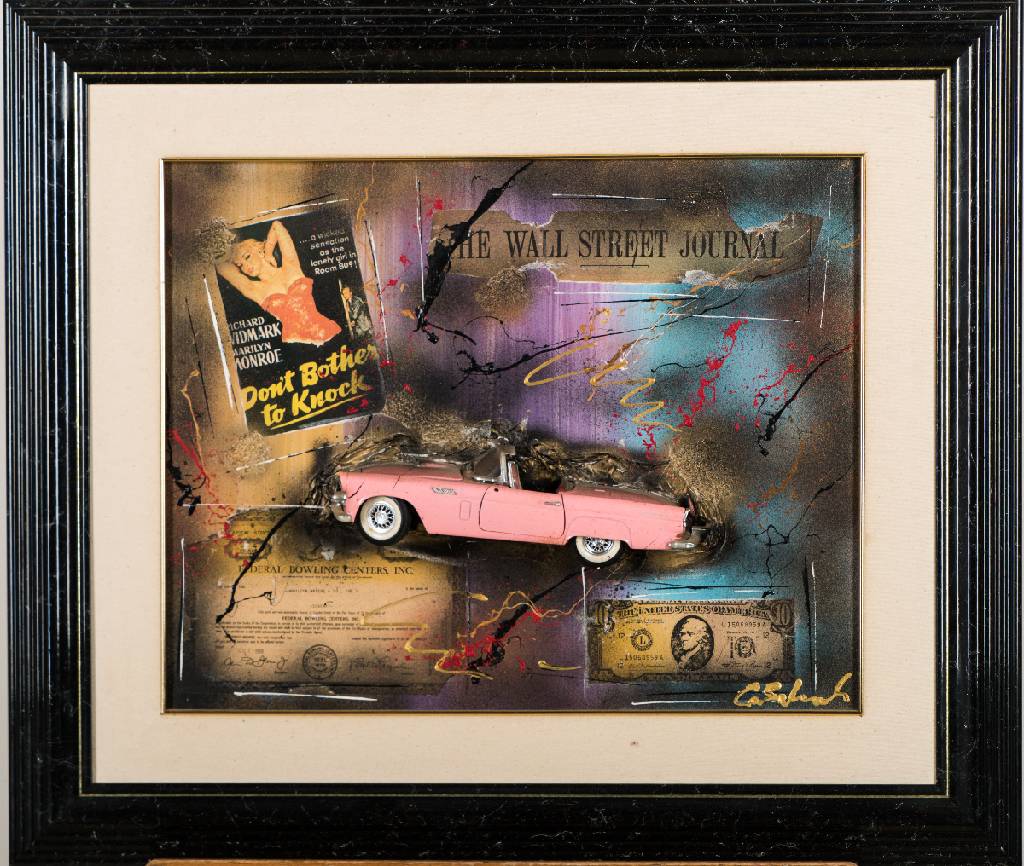 Claus Schenk, geb. 1946 Regensburg, "The Wall Street Journal", Malerei mit 3D-Objekt, signiert, 40x60 cm, Rahmen