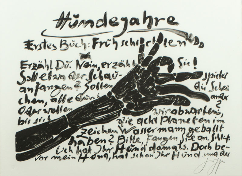Günter Grass, 1927-2015, Hundejahre, Radierung, handsigniert, Blattmaß ca. 40x53 cm, unter Glas gerahmt