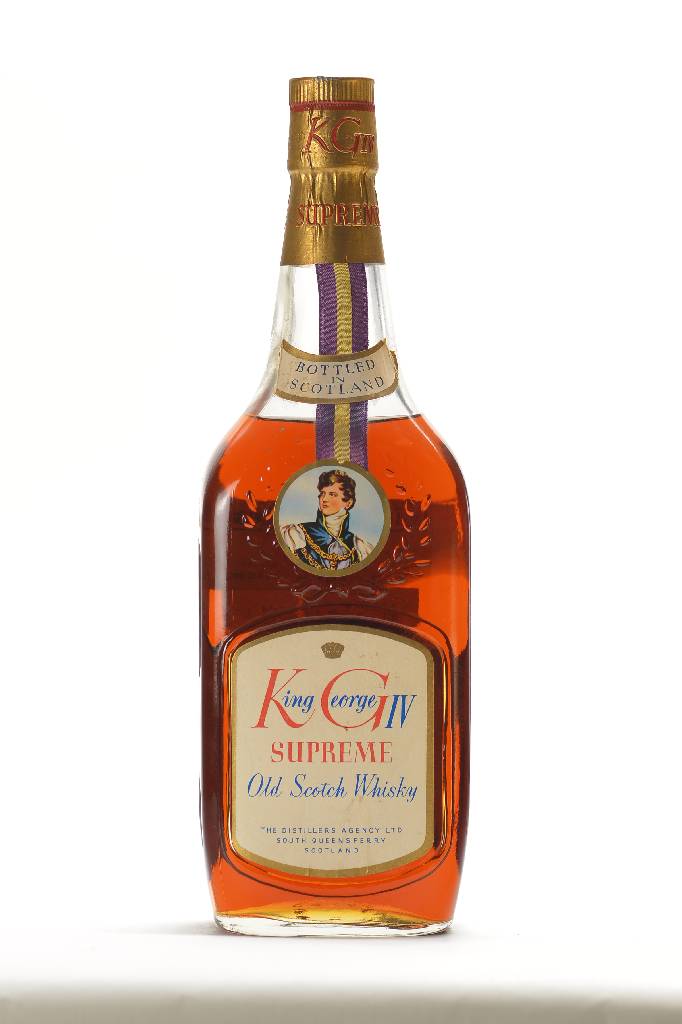 1 Flasche King George IV Supreme Old Scotch Whisky, ca. 75 cl, ca. 43 % Vol., Abstand zwischen Kapsel und Whisky: ca. 4,5 cm, mit Portät von King ...