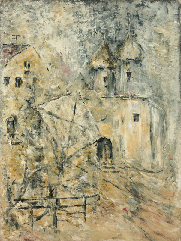Plesnewitsch, russischer Künstler, Winter, Stadtansicht mit Festung, Acryl/Lwd, signiert re unten und verso, 70x52 cm