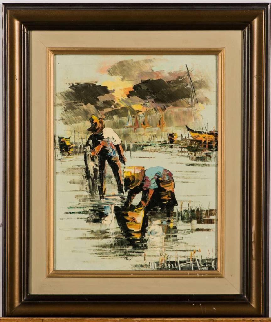 unbekannter Künstler, asiatisches Motiv, Öl/Hartfaser, unleserlich sign., 37x31 cm, Rahmen