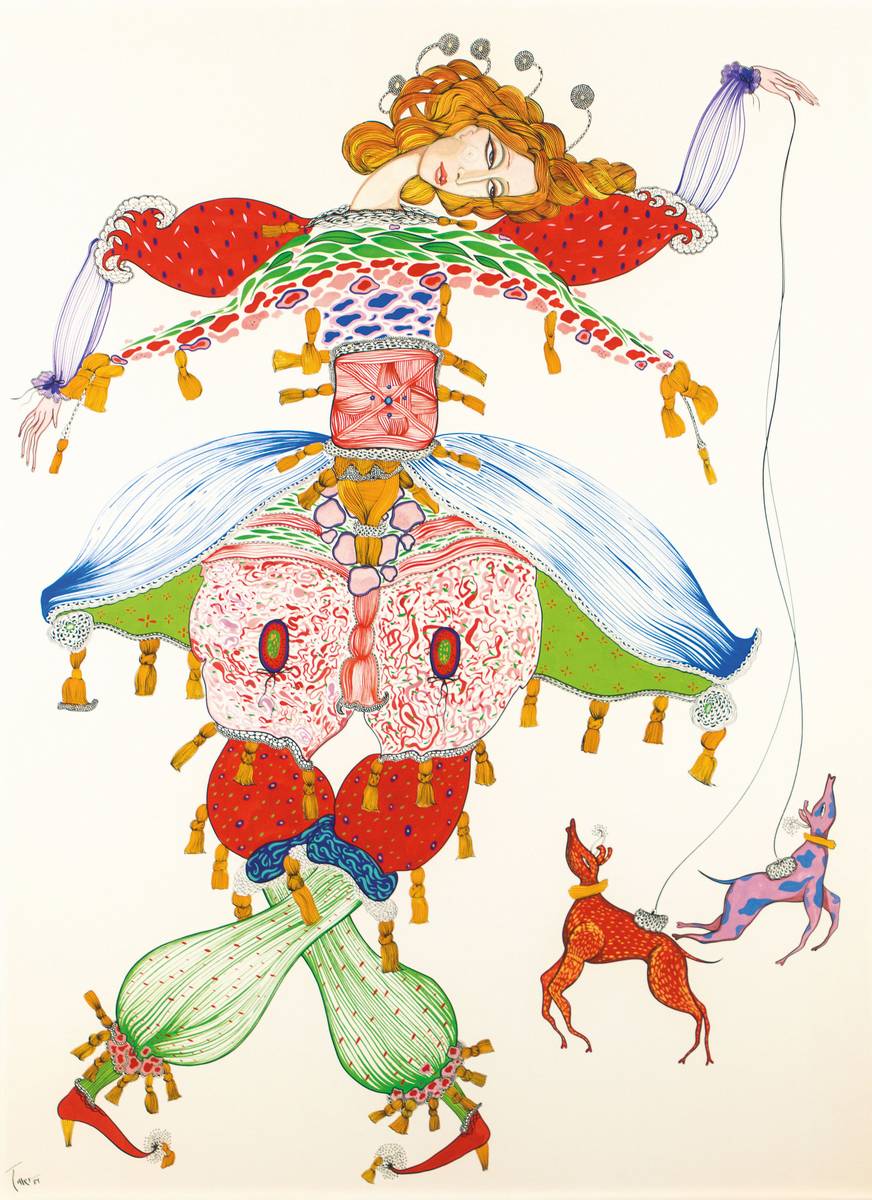 Toller Cranston, 1949-2015, kanadischer Eiskunstläufer und Künstler, hier: Ice Dancer,Acryl/Papier, sign., Blattgr. 100x130 cm, unter Glas gerahmt