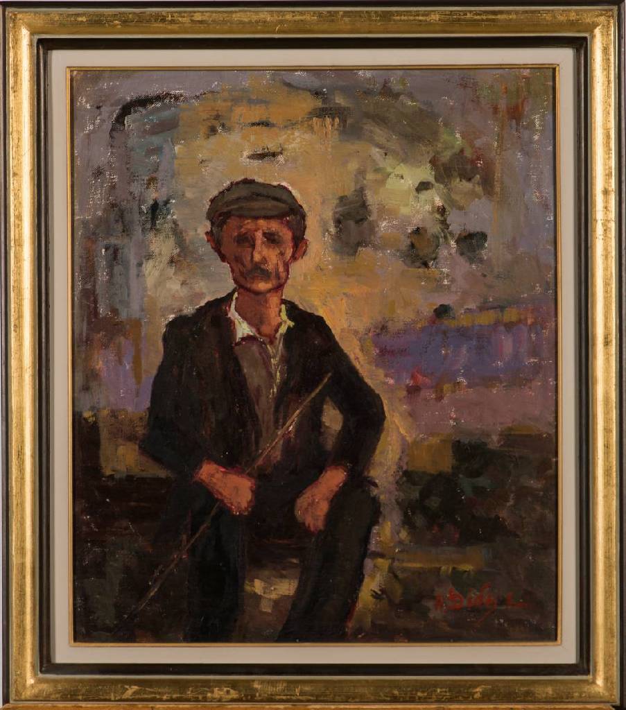 Apostolos Dedes, geb. 1937, Griechischer Expressionist, hier: Landmann, Acryl/Lwd, sign., 50x43 cm, Rahmen