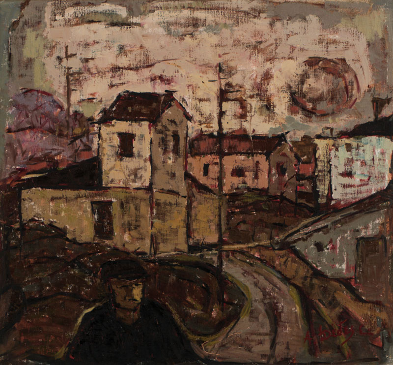 Apostolos Dedes, geb. 1937, Griechischer Expressionist, Stadtansicht, Acryl/Lwd, re unten sign., ca.49x53 cm, Rahmen