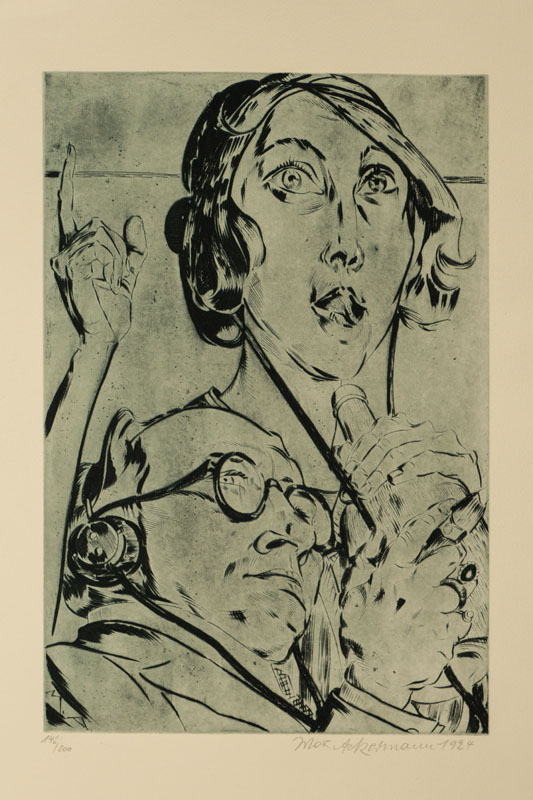 Max Ackermann, 1887-1975, Kaltnadelradierung, Radio, sign., datiert 1924, num. 146/200, Platte 30x44,5 cm