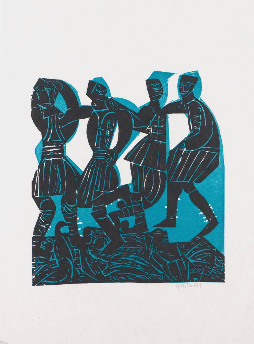 HAP Grieshaber, 1909-1982, Tanzende Griechen, Farbholzschnitt auf Japanpapier, sign, num. 44/200, Platte ca. 33x30 cm, WVZ Hatje Band 2 Nr. 77/19, ...