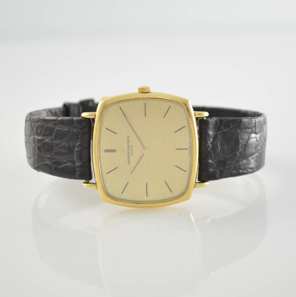 VACHERON CONSTANTIN Herrenarmbanduhr in GG 750/000, Schweiz um 1975, Handaufzug, Ref. 39203, 2-teil. gedr. Gehäuse, gold. Zifferbl. m. aufges. ...