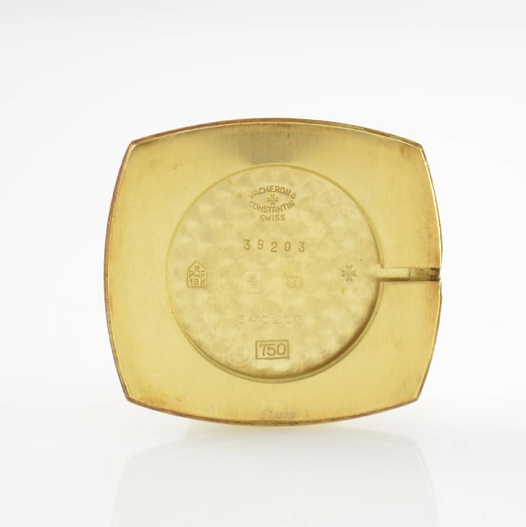 Detail e: VACHERON CONSTANTIN Herrenarmbanduhr in GG 750/000, Schweiz um 1975, Handaufzug, Ref. 39203, 2-teil. gedr. Gehäuse, gold. Zifferbl. m. aufges. ...