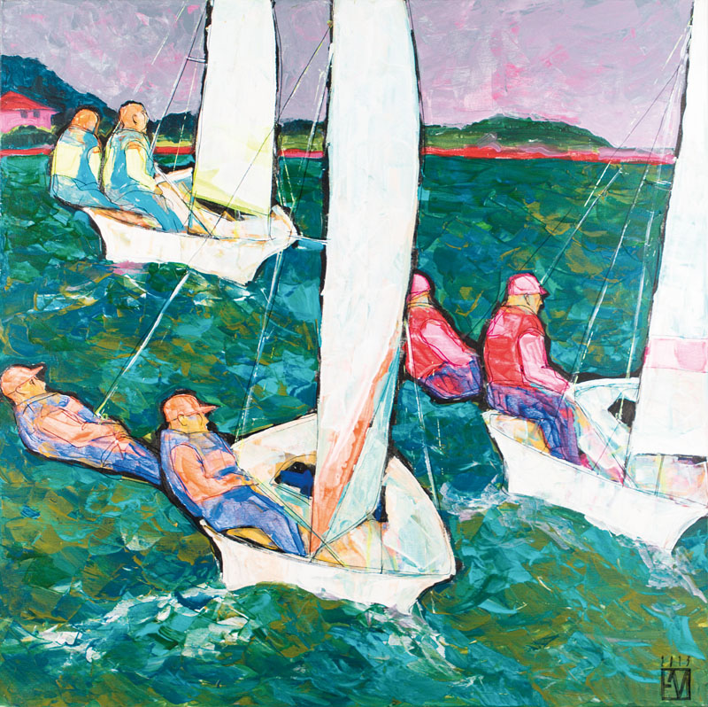 Lora Monz, geb. 1976 Ukraine, Auf Segelboot!, Acryl/Lwd, sign., 100x100cm