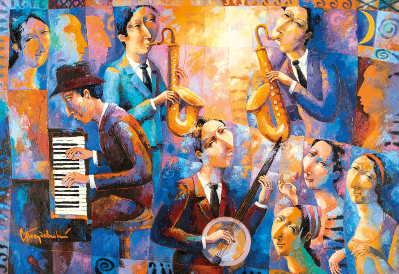 Slava Posudevsky, geb. 1963 Ukraine, Fantastic Jazz, Mischtechnik/Lwd, sign., 90x130cm