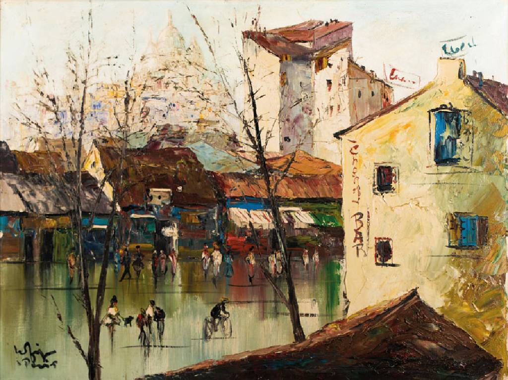 unbekannter Künstler, Paris, Acryl/Lwd, sign., verso unleserlich beschriftet, ca. 60x80 cm, Rahmen