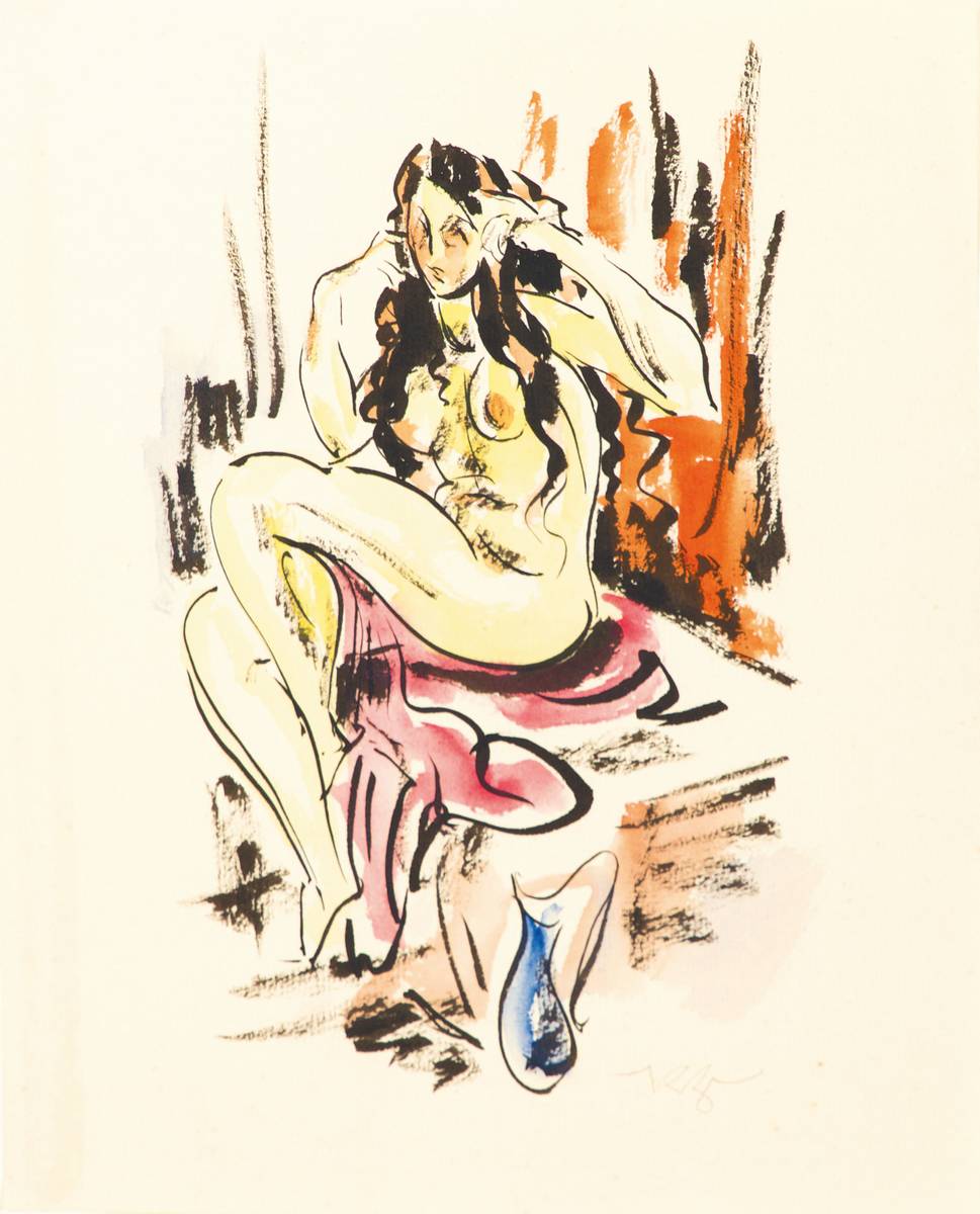Richard Ziegler, 1891-1992, sitzender weiblicher Akt, 1923, Aquarell-Zeichnung, signiert unten rechts, Blattgr. 23x18 cm