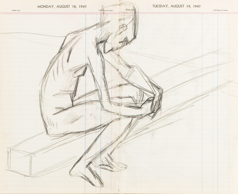 Karl Hubbuch, 1891-1979, Bleistift-Zeichnungauf zwei Kalenderblätter, beidseitig bemalt, Nachlaßstempel, Blattgr. 31,5x39 cm