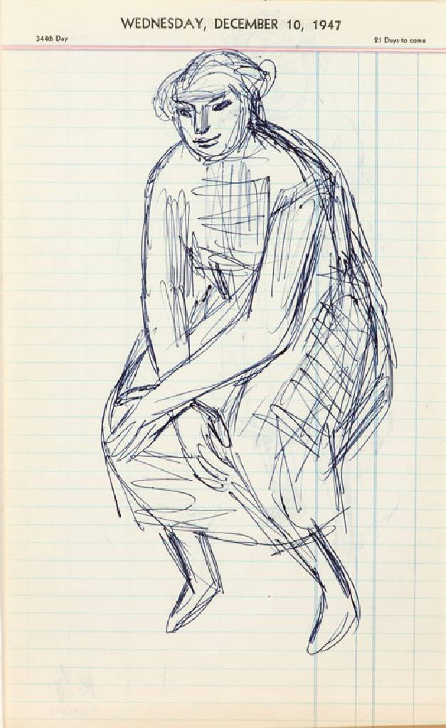 Karl Hubbuch, 1891-1979, doppelseitige Kugelschreiber-Zeichnung auf ein Kalenderblatt, 1947, Nachlassstempel, Blattgr. 31 x 19 cm
