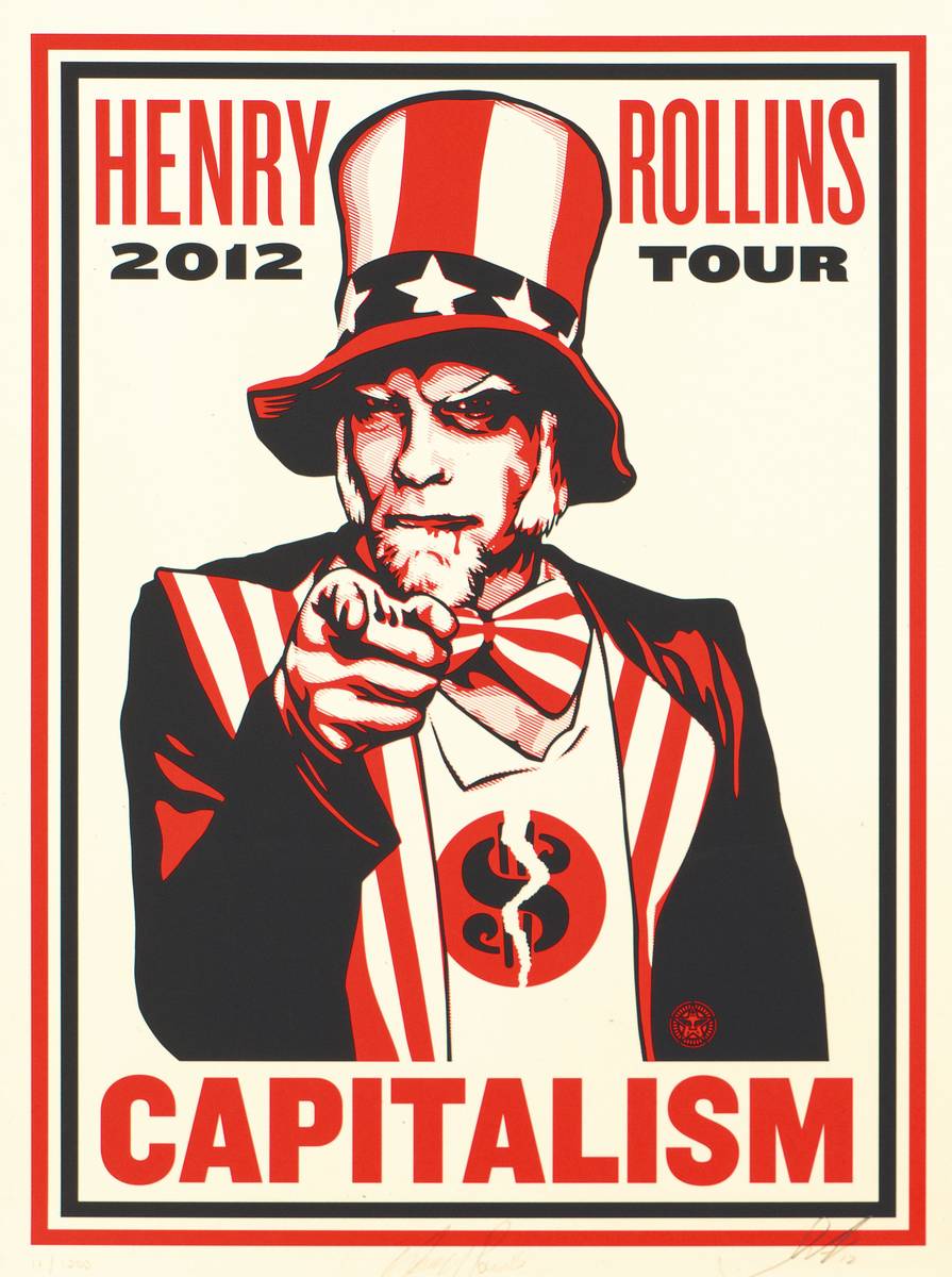 Shepard Fairey, geb. 1970, Rollins Capitalism, Farbsiebdruck, 2012, signiert von Shepard und Henry Rollins, num. 11/1200, ca. 61x46 cm