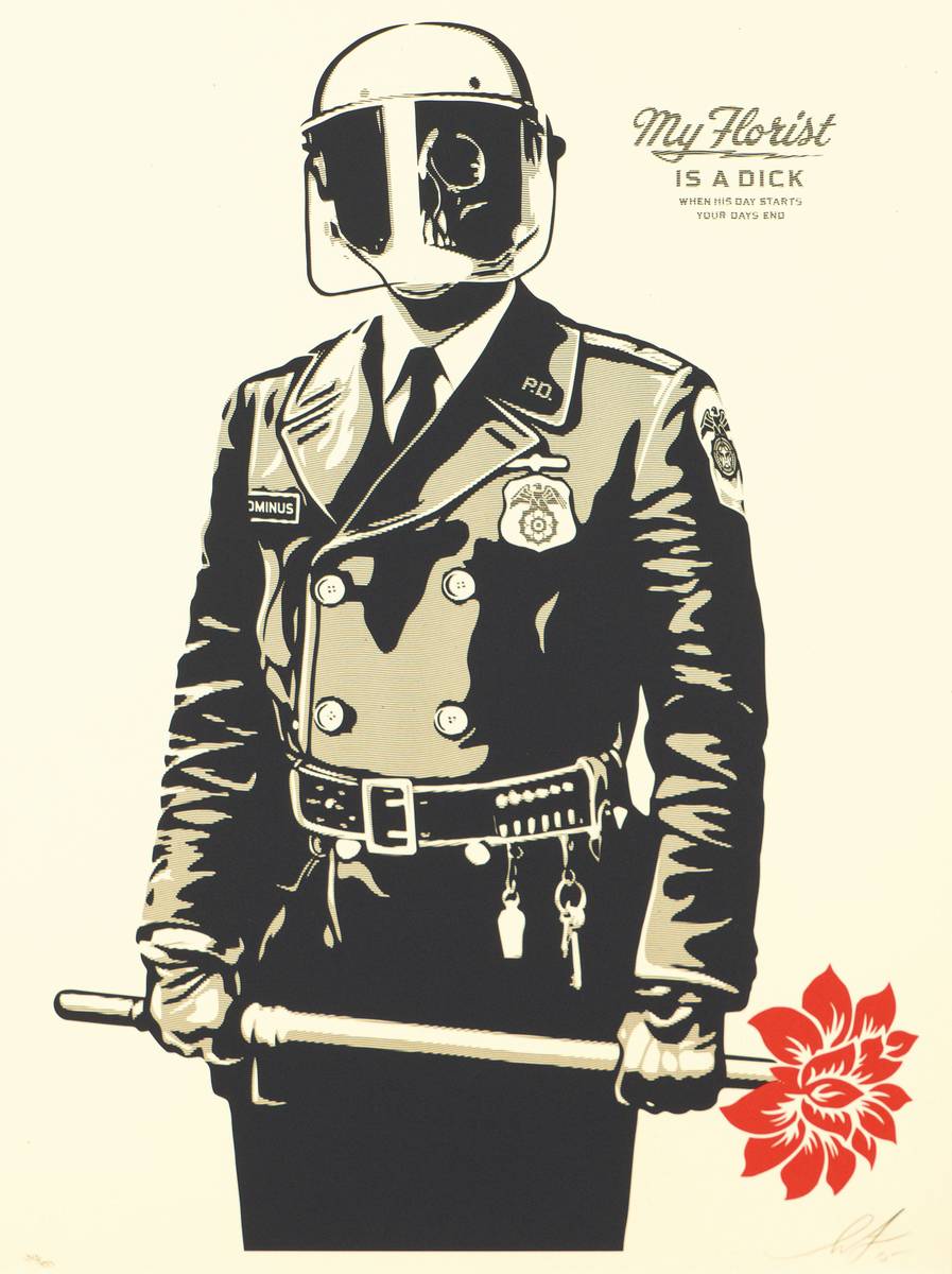 Shepard Fairey, geb. 1970, My Florist Is A Dick, Farbsiebdruck, 2015, sign., num. 313/450, ca. 61x46 cm