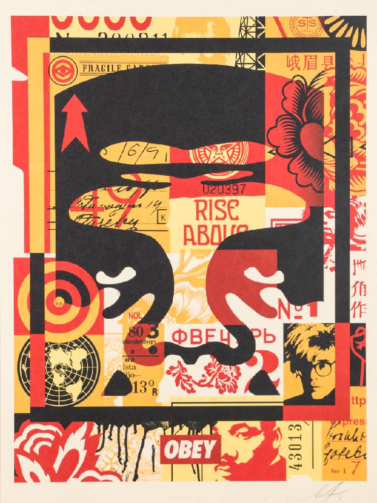 Shepard Fairey, geb. 1970, Obey Face collage, Konvolut aus 3 Offset-Lithografien, sign., dat., ca. 56x61 cm