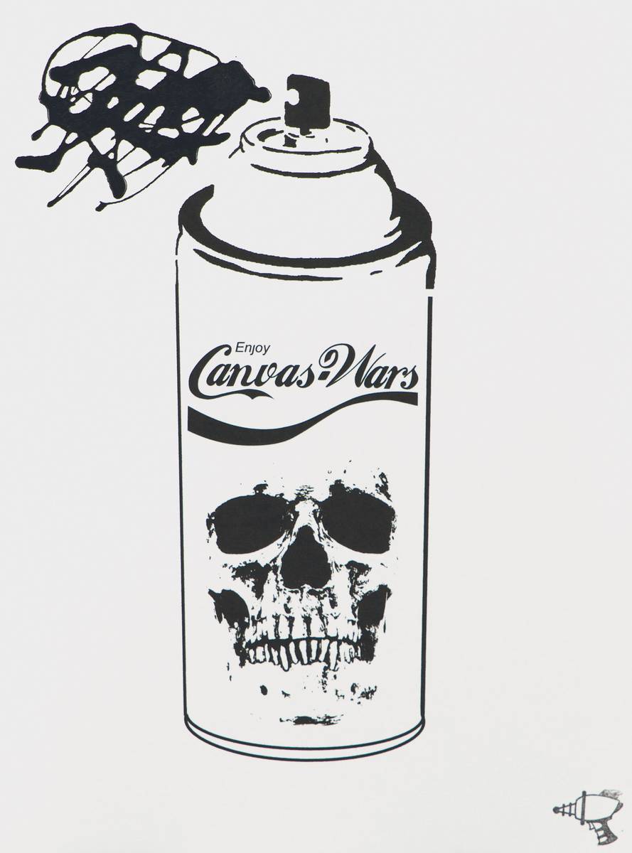 Jessie James, amerikanischer Pop Art/Street Art Künstler, Enjoy Canvas Wars, Acryl/Velin, Unikat, re unten gestempelt, verso sign, dat. 2015, ca. ...