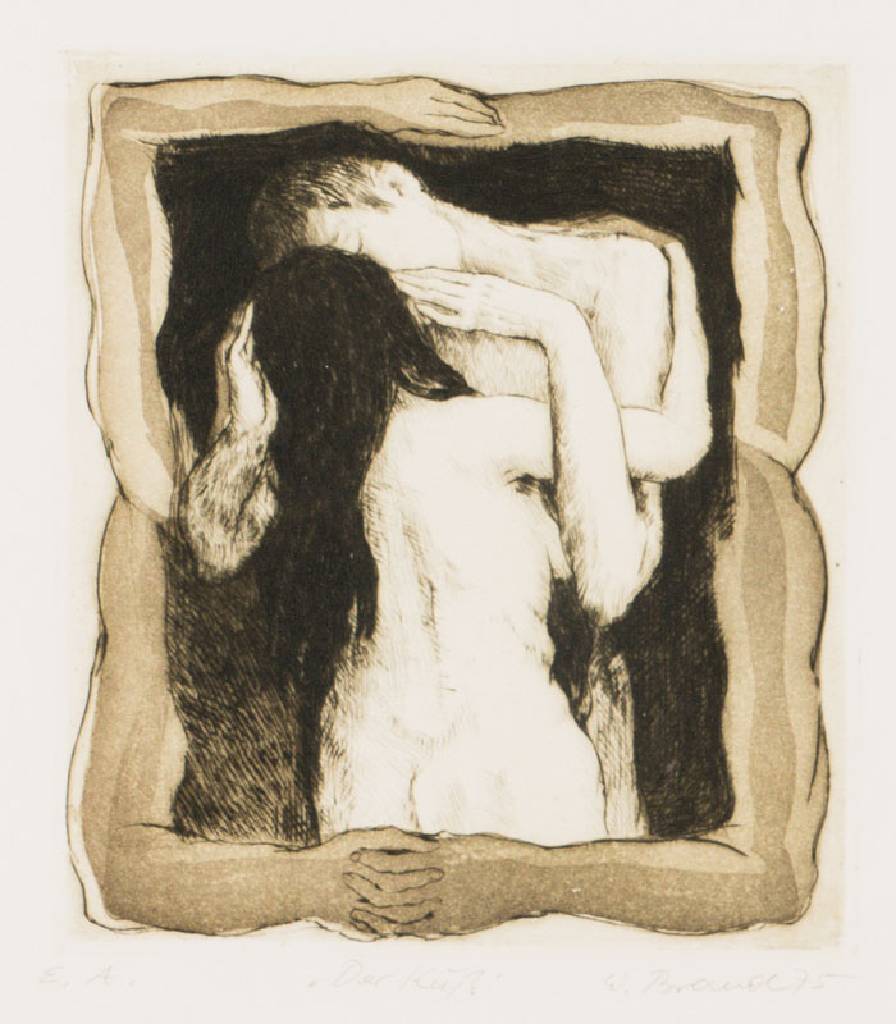 Werner Brand, geb. 1933 Sachsen, Der Kuss, Radierung, sign., dat. 1975, num. e.a., Platte 18,5x16 cm, unter Glas gerahmt